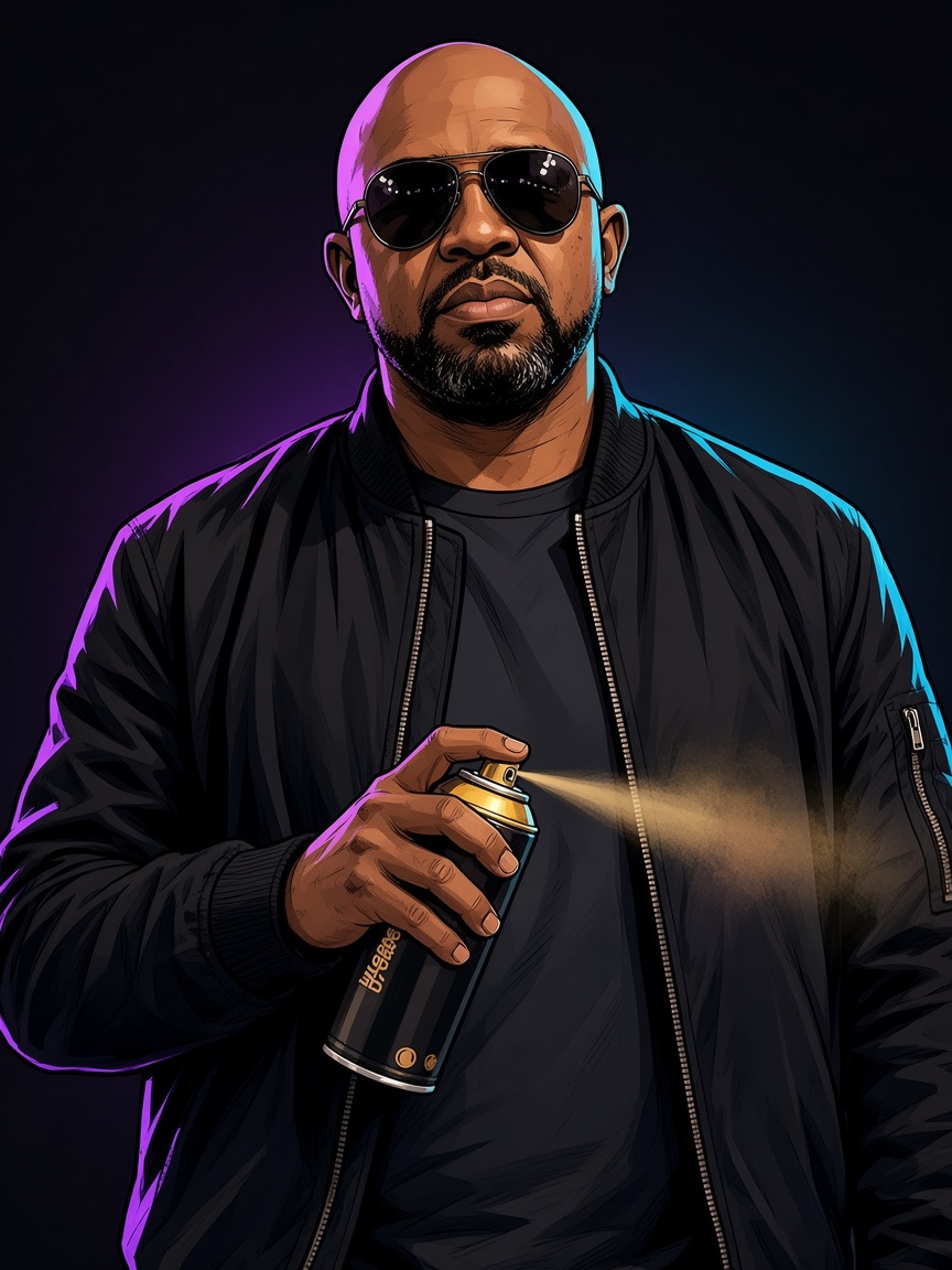 Ilustração estilo HQ de Diego, apresentador do PrayStation