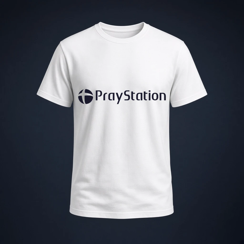 Camiseta branca PrayStation White Edition com logotipo no peito