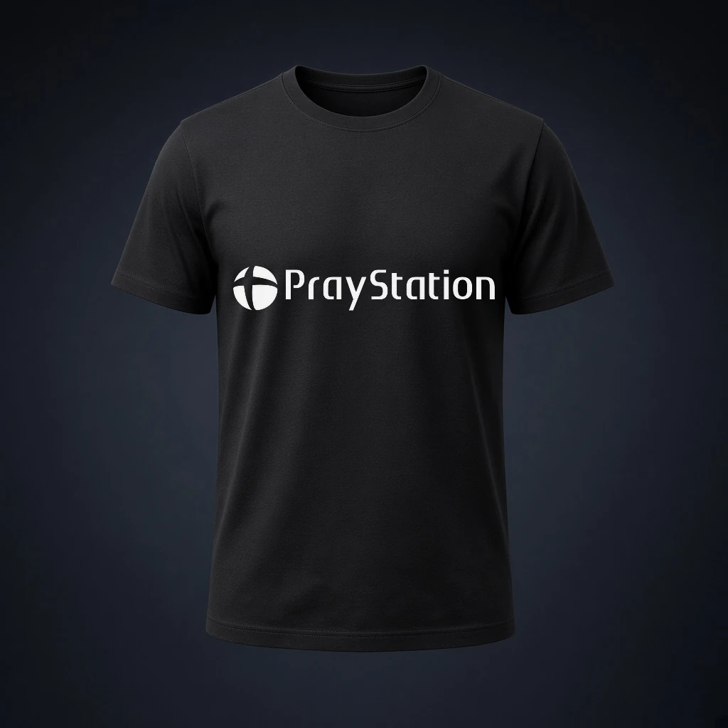 Camiseta preta PrayStation Black Edition com logotipo no peito