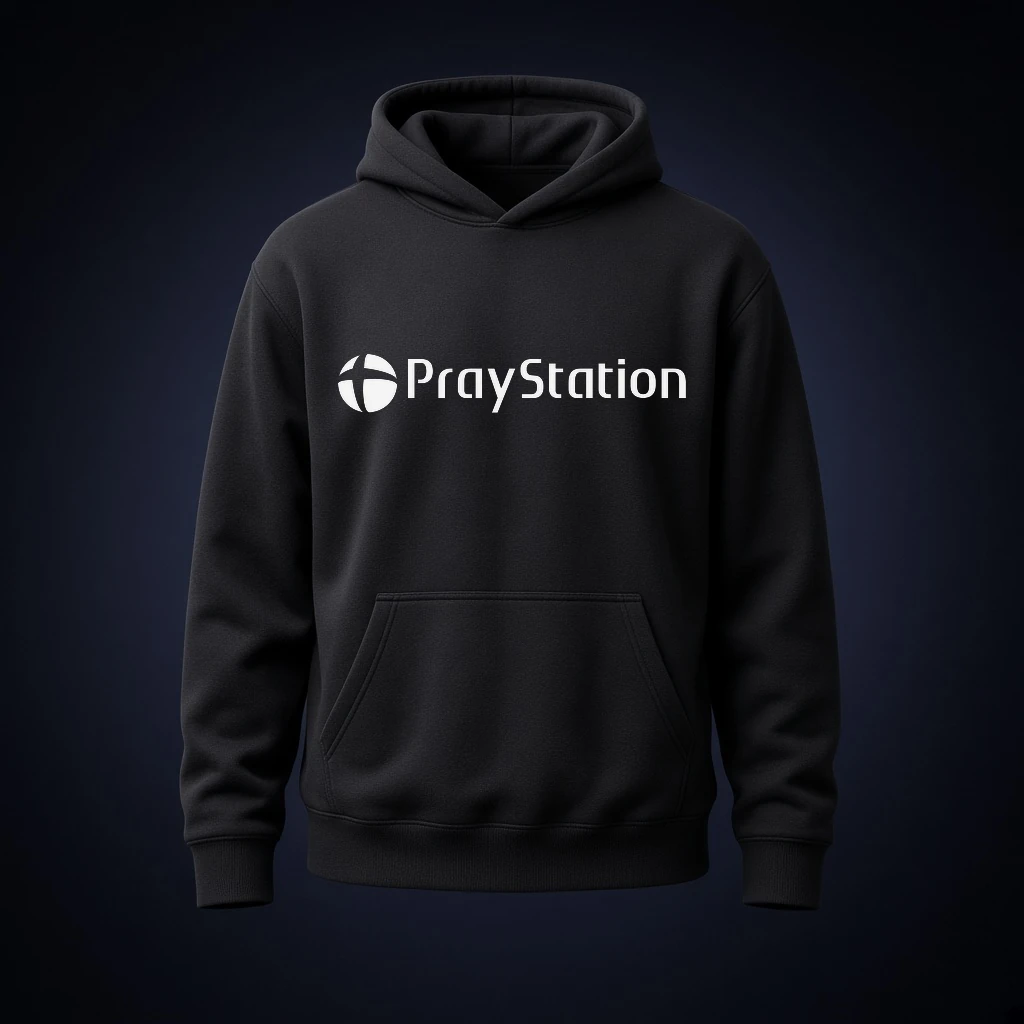 Moletom preto PrayStation Hoodie com logotipo no peito